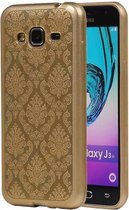 TPU Paleis 3D Back Cover for Galaxy J3 Pro Goud
