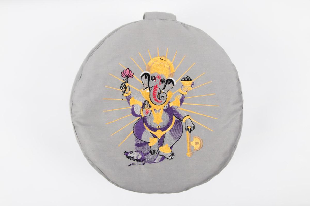 Om Namaste Symbolic Meditatiekussen Zitkussen - Rond - Ganesha - Grijs