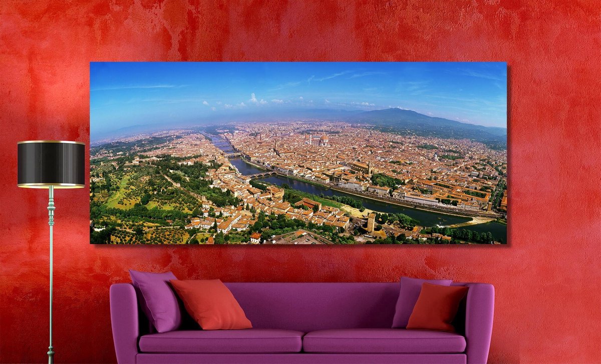 Florence in Panorama | 170 x 70 cm | Foto op Canvas | Luchtfoto | Wanddecoratie | Skyline | Bijzonder Gedetailleerd | Firenze | Toscane