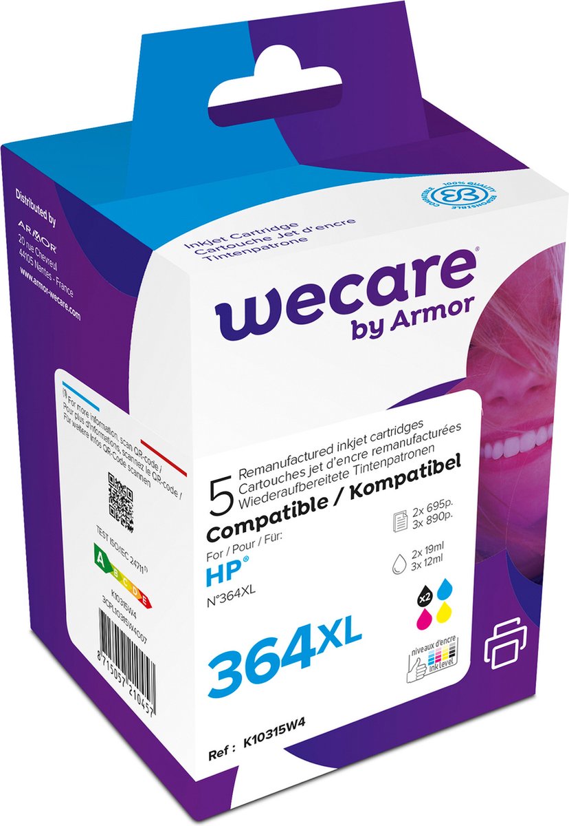 cartridge combipack voor HP 364XL zwart (2x) + kleur (3x)