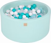 Ballenbakje.nl® Ronde Ballenbak set incl 300 ballen 90x30cm - Mint: Turquoise, Transparant, Wit