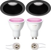 Pragmi Minko Pro - Inbouw Rond - Mat Zwart - Verdiept - Ø90mm - Philips Hue - LED Spot Set GU10 - White and Color Ambiance - Bluetooth - BES LED
