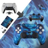 Foxx decals - PS5 sticker voor controller - PS5 skin - Skull flames - Blauw - Gratis thumb grips