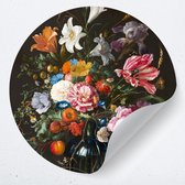 Muurcirkel bloemen | behangcirkel stilleven | Jan Davidsz "Vase of flowers" |  muursticker cirkel groot  | woonkamer muur decoratie accessoires | rond schilderij kunstwerk