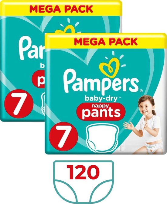 Pampers Baby-Dry Pants Maat 7 (17kg+) 120 Luierbroekjes - Maandbox | bol