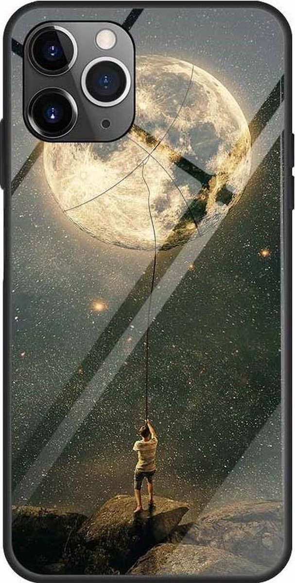 Hardcase 'man trekt aan de maan' uit gehard glas iPhone 12 / iPhone 12 Pro