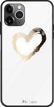 Hardcase 'for love' uit gehard glas iPhone 12 / iPhone 12 Pro - gouden hartje / wit