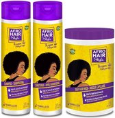 Novex Afrohair Shampoo, Conditioner & Hair Mask Bundle - Infused with Pure 100% Organic Castor & Argan Oil