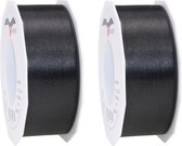3x Luxe, brede Hobby/decoratie zwarte satijnen sierlinten 4 cm/40 mm x 25 meter- Luxe kwaliteit - Cadeaulint satijnlint/ribbon