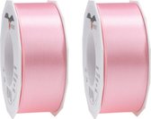 3x Luxe, brede Hobby/decoratie roze satijnen sierlinten 4 cm/40 mm x 25 meter- Luxe kwaliteit - Cadeaulint satijnlint/ribbon