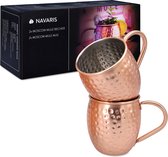 2x Moscow Mule koperen mokken 500 ml - Set van 2 verkoperde roestvrijstalen bekers met groot handvat voor ijskoude drankjes, bier, cocktails