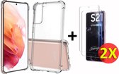 Samsung Galaxy S21 FE Hoesje Transparant - Anti Shock Hybrid Back Cover & 2X Glazen Screenprotectors