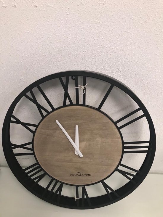 standard time 1867 - klok - zwart met hout - 60x60 cm | bol.com