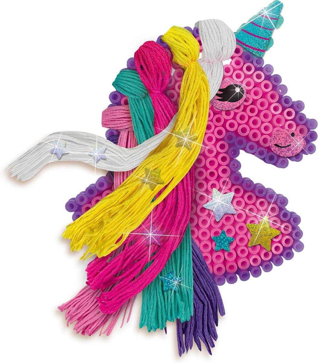 SES Beedz - Strijkkralen met legbord - grondplaat, 1400 strijkkralen en strijkvel - eenhoorn met manen - unicorn - met stickers en garen - PVC vrij — cadeau in Spellen & Speelgoed - foto 2