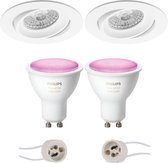 Pragmi Delton Pro - Inbouw Rond - Mat Wit - Kantelbaar - Ø82mm - Philips Hue - LED Spot Set GU10 - White and Color Ambiance - Bluetooth - BSE