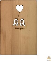 Lay3rD Lasercut - Houten wenskaart - I love you pinguin - Berk 3mm