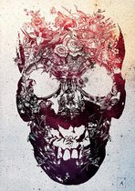 Skull Poster - Zwart-Wit Schedel Steekvlam- Wandposter 60 x 40 cm