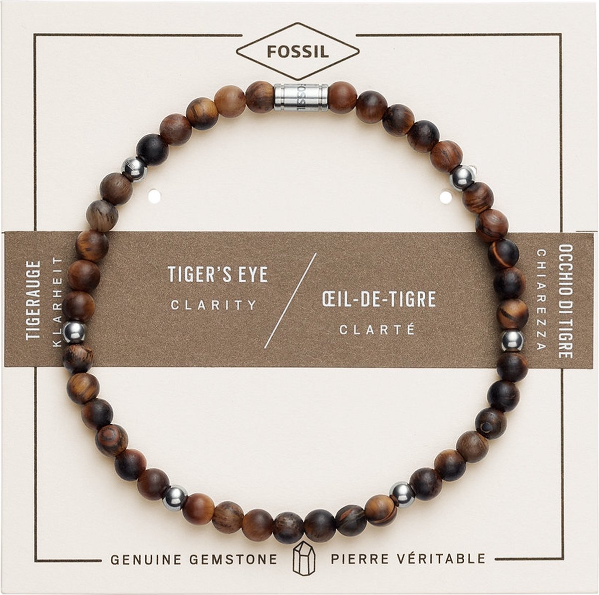 Bracelet œil-de-tigre en cuir marron - JF03118040 - Fossil