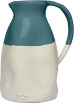 Dutchdeluxes - Karaf - Keramiek - Wit/Marine Blauw - Rond ⌀13,5 cm x - 24 cm - Dented Jug