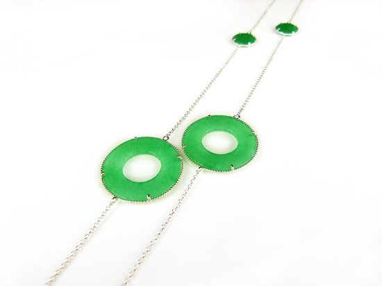 Zilveren halsketting halssnoer collier Model Modern Mix gezet met groene stenen