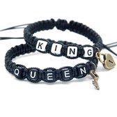 King & Queen Armband Set - Wit / Zwart - Valentijn Cadeautje voor Hem en Haar - Liefdes Cadeau - Romantisch Cadeau - Koppel Cadeau - Valentijnsdag voor Mannen - Valentijn Cadeautje
