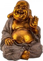 Buddha met een grote buik goud / grijs H33cm x B25