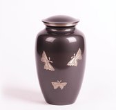Crematie urn | handgemaakte urn | Messing urn groot | Goedkoop Urn voor as. Vlinder zilverkleurig