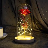 Roos in glazen stolp met LED - Beauty and the Beast - Valentijn - Rood/Goud - Cadeau