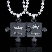 King & Queen Puzzelstukken Ketting Set voor Hem en Haar - Valentijn Cadeautje voor Stellen - Romantische Sieraden Set - Liefdes Cadeau