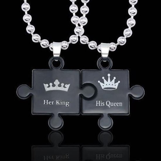 King & Queen Puzzelstukken Ketting Set voor Hem en Haar - Valentijn  Cadeautje voor... | bol