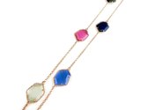 Zilveren halsketting halssnoer collier roos goud verguld Model Hexagon gezet met multicolor stenen