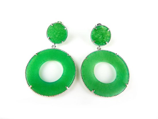 Zilveren oorbellen oorringen Model Modern Mix met ronde groene stenen