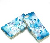 Apple iPhone 7/8/ SE 2020 Blauw Print Portemonnee Kunstleer Luxe Wallet Case -TPU  hoesje met pasjes Flip Cover - Boek  beschermend Telefoonhoesje