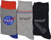 NASA jongens kousen 3-pack - maat 35/38 - NASA grijs/blauw/zwart - Rocket