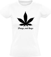 Drugs not Hugs  Dames t-shirt | xtc | cocaine | ghb | knuffels | kado | Wit
