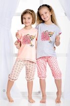 Kinderpyjama Taro Tola grijs met opdruk en roze broek - 104
