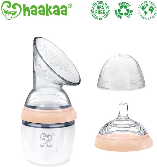  - Haakaa Silicone borstkolf met flesspeen 160 ml Peach  3e generatie