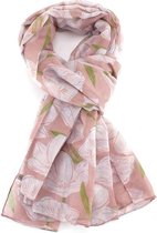 Lichte dames sjaal met prachtig tulpen motief | Roze | mode accessoire | cadeau voor haar