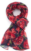 Lichte dames sjaal met prachtig tulpen motief | Blauw | mode accessoire | cadeau voor haar