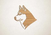 Wanddecoratie - Hond - Husky 2 - XS - 27x25cm - Eiken - muurdecoratie - Line Art