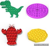 ESSENTIALS73 POP IT Fidget Toy - Set van 4: Dinosaurus - Rond XL - Hexagon - Kreeft - Tiktok