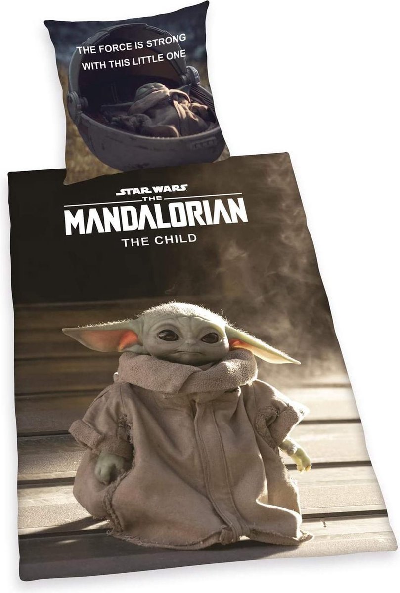 Star Wars Dekbedovertrek Baby Yoda Mandalorian 140x200 Katoen GROTEKUSSENSLOOP 70X90 - CharactersMania