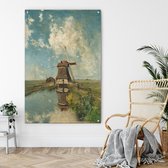 Tuinposter landschap 120x80cm met een molen en water in Nederland voor buiten met ringen op iedere hoek - Tuinschilderij – Schuttingposter – Tuindecoratie wanddecoratie