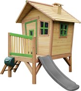 AXI Robin Speelhuis in Bruin/Groen - Met Verdieping en Grijze Glijbaan - Speelhuisje voor de tuin / buiten - FSC hout - Speeltoestel voor kinderen