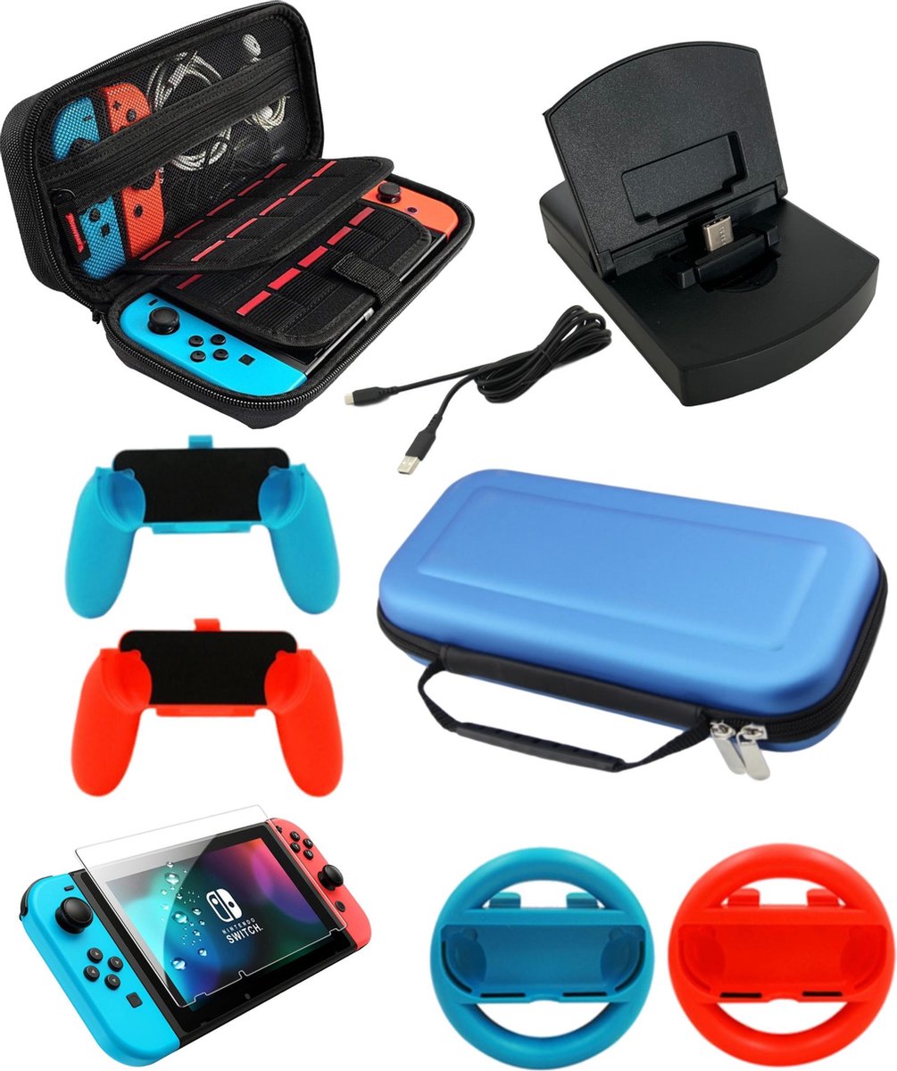 Playcorner Accessoires Set Geschikt Voor Nintendo Switch 7-in-1 - Case - Hoes - Blauw - Playcorner
