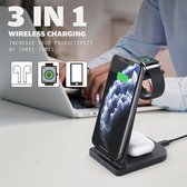 NTRONIC – 3in1 Qi Wireless Charger – Draadloze oplader – Bureaulader incl.Quick Charge 3.0 kabel – 15W - Draadloos Oplaadstation geschikt voor Apple iPhone/iWatch/Airpods, Samsung, Huawei, al