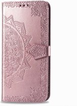 Telefoonhoesje met pasjeshouder Motorola Moto G8 Power Roze met Mandala Design - Klaphoesje - Plaats voor pasjes - Lichtroze