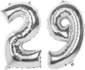 29 Jaar Folie Ballonnen Zilver- Happy Birthday - Foil Balloon - Versiering - Verjaardag - Man / Vrouw - Feest - Inclusief Opblaas Stokje & Clip - XXL - 115 cm
