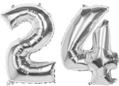 24 Jaar Folie Ballonnen Zilver- Happy Birthday - Foil Balloon - Versiering - Verjaardag - Man / Vrouw - Feest - Inclusief Opblaas Stokje & Clip - XXL - 115 cm