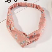 Haarband | roze met blauwe bloemetjes